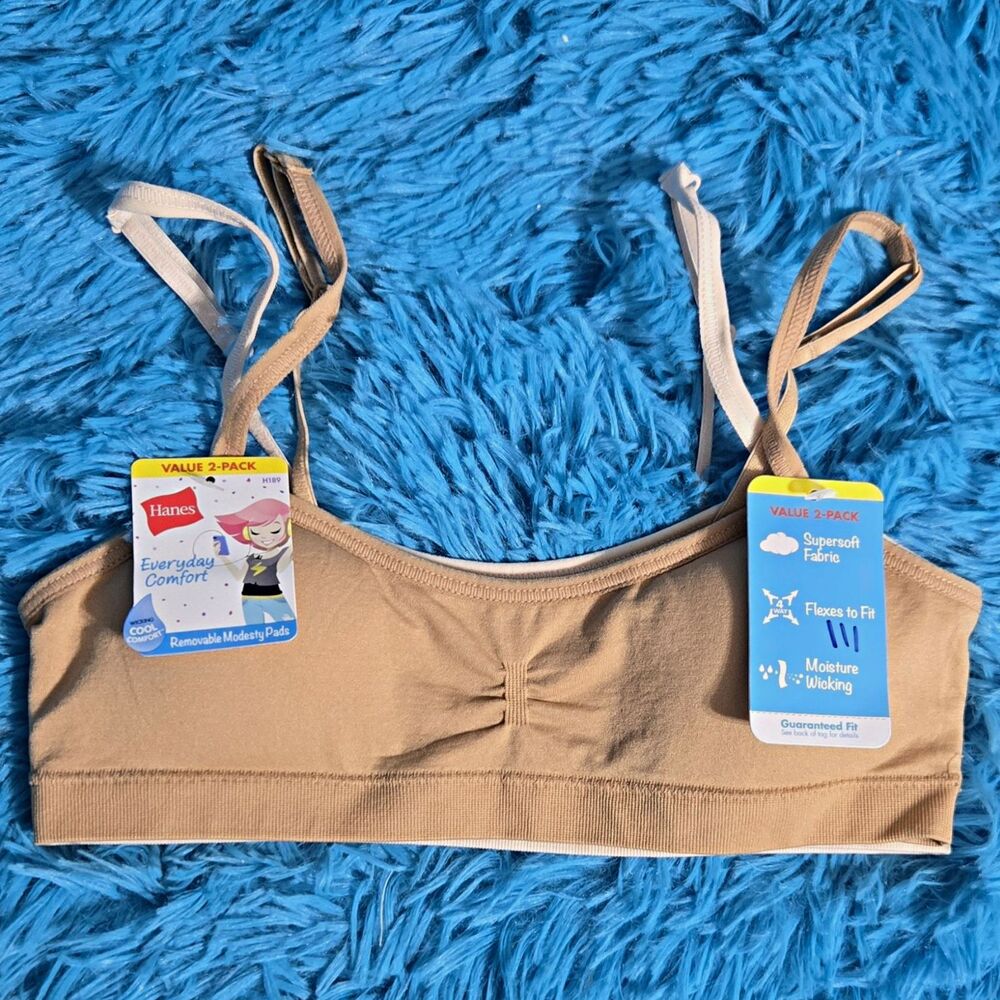 Hanes Everyday Comfort Girls 2-Pack Sports Bra S Gold/Rosy Wireless Pads